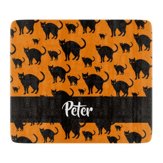 Zwarte katten op sinaasappel snijplank (Voorkant)