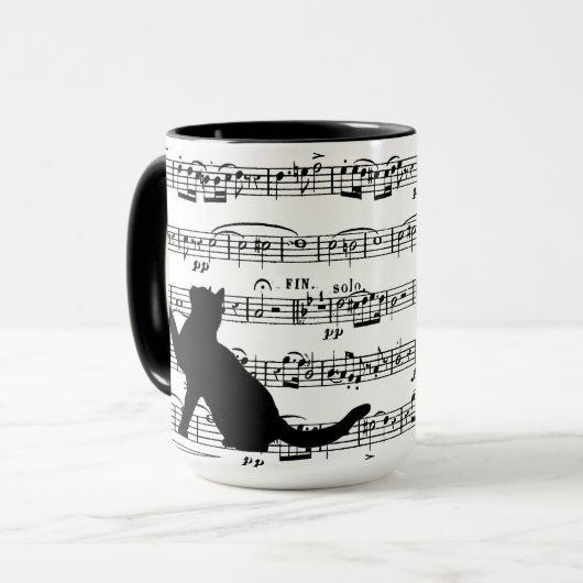 Zwarte katten op vel muziek mok (Voorkant links)