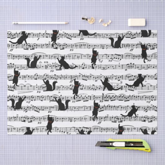 Zwarte katten op vel muziek tissuepapier (Craft)