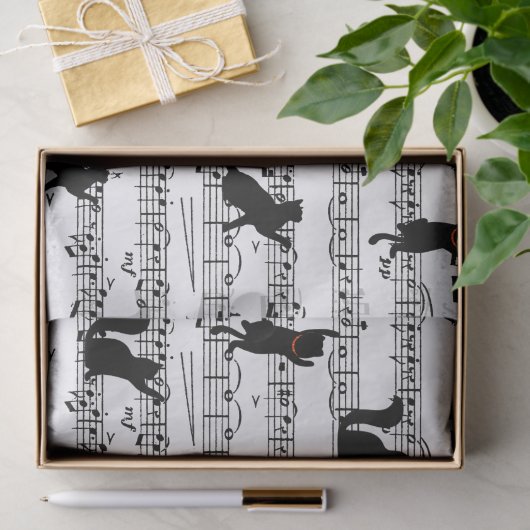 Zwarte katten op vel muziek tissuepapier (Geschenk)