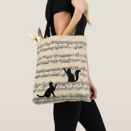 Zwarte katten op vel muziek tote bag