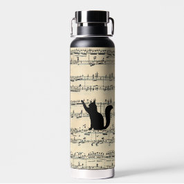 Zwarte katten op vel muziek waterfles