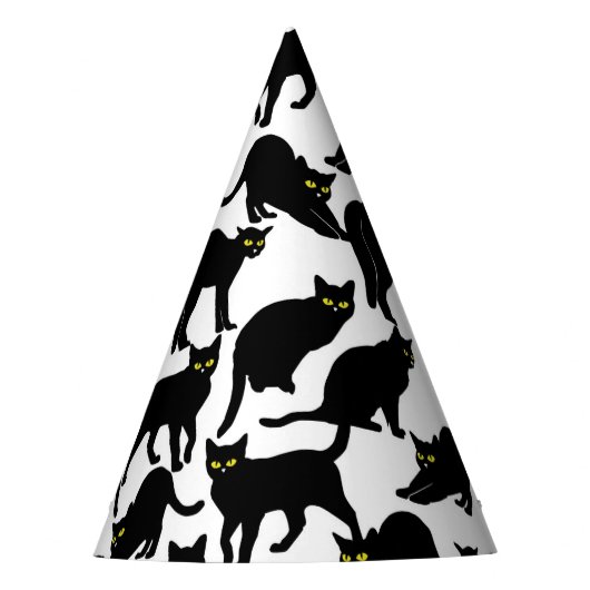 Zwarte katten op wit feesthoedjes (Voorkant)