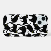 Zwarte katten op wit iPhone 15 case (Achterkant horizontaal)