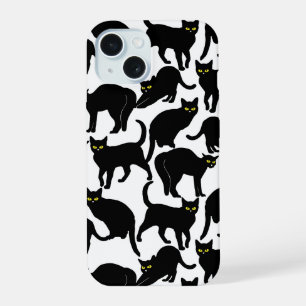 Zwarte katten op wit iPhone 15 case