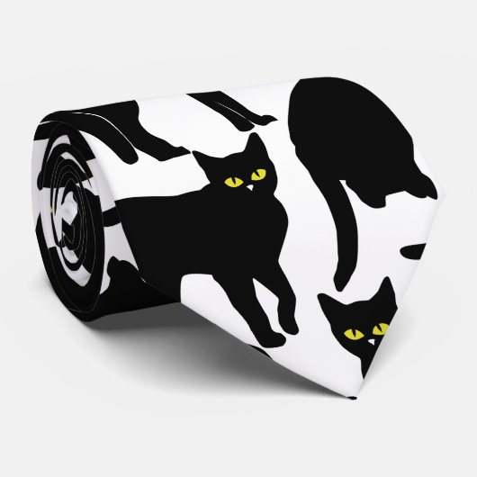 Zwarte Katten op Witte Achtergrond Stropdas (Opgerold)