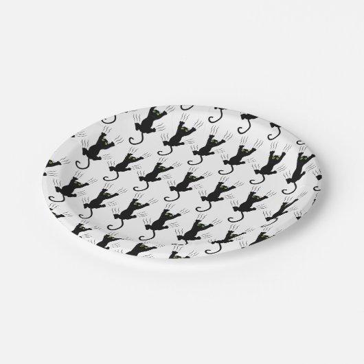 Zwarte katten papieren bordje (Gekanteld)