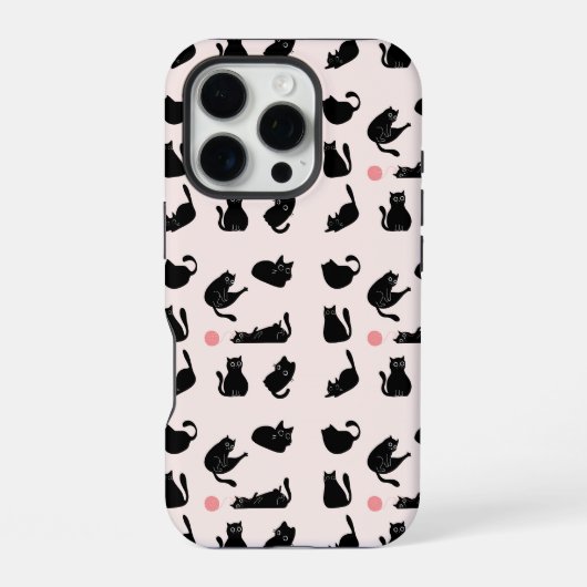 Zwarte Katten Patroon iPhone Hoesje (Achterkant)