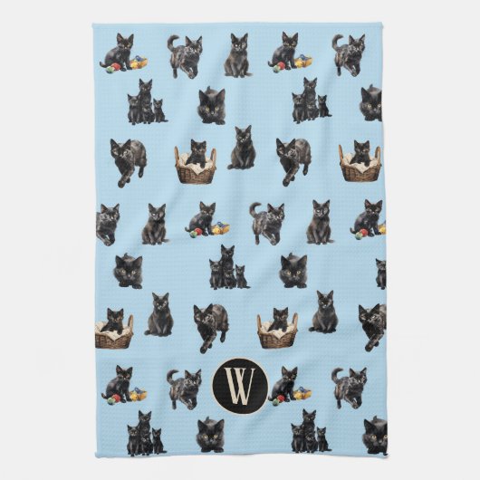 Zwarte Katten Patroon Keukenschotel Handdoek (Verticaal)