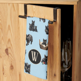 Zwarte Katten Patroon Keukenschotel Handdoek