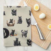 Zwarte Katten Patroon Keukenschotel Handdoek (Quarter Fold)