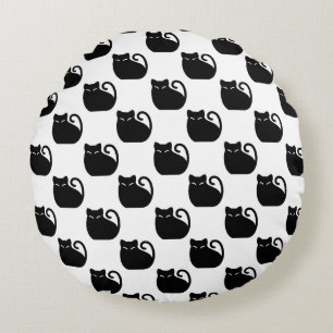 Zwarte Katten Patroon Rond Kussen