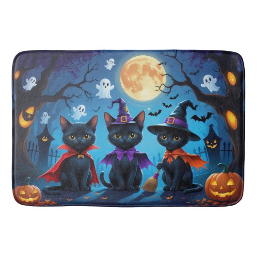 Zwarte Katten Pompoen Halloween Grappig Badmat (Voorkant)