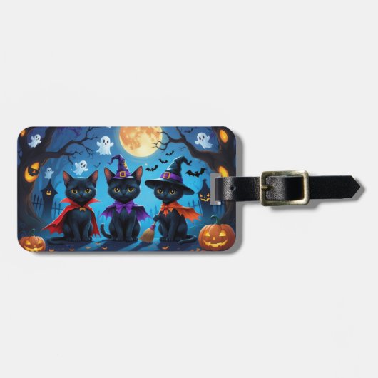 Zwarte Katten Pompoen Halloween Grappig Bagagelabel (Voorkant horizontaal)