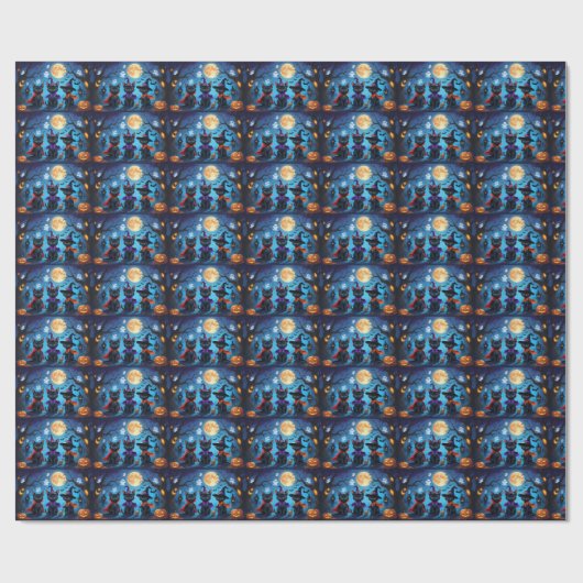 Zwarte Katten Pompoen Halloween Grappig Cadeaupapier (Vlak)