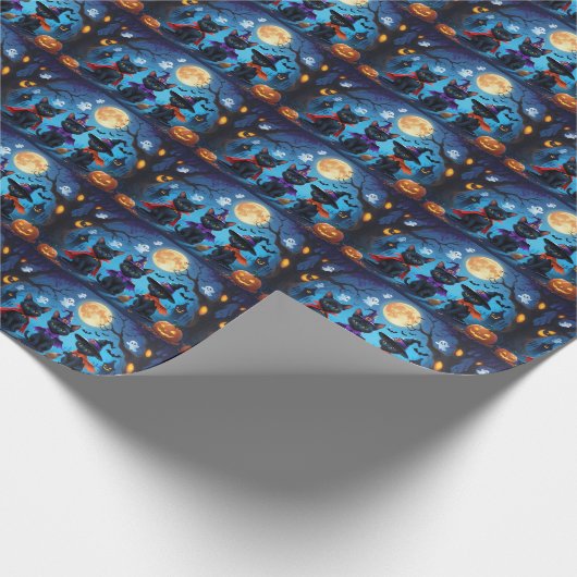 Zwarte Katten Pompoen Halloween Grappig Cadeaupapier (Hoek)
