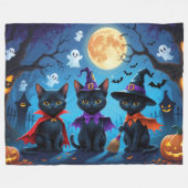 Zwarte Katten Pompoen Halloween Grappig Fleece Deken (Voorkant (Horizontaal))