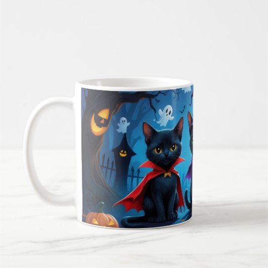 Zwarte Katten Pompoen Halloween Grappig Koffiemok (Links)