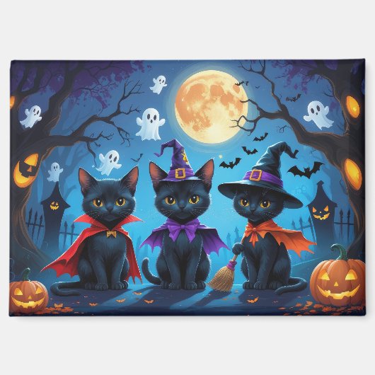 Zwarte Katten Pompoen Halloween Grappig Magneet (Voorkant)