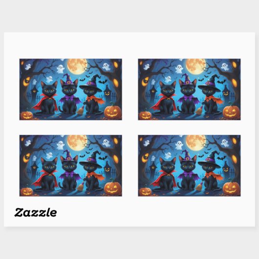Zwarte Katten Pompoen Halloween Grappig Rechthoekige Sticker (Vel)