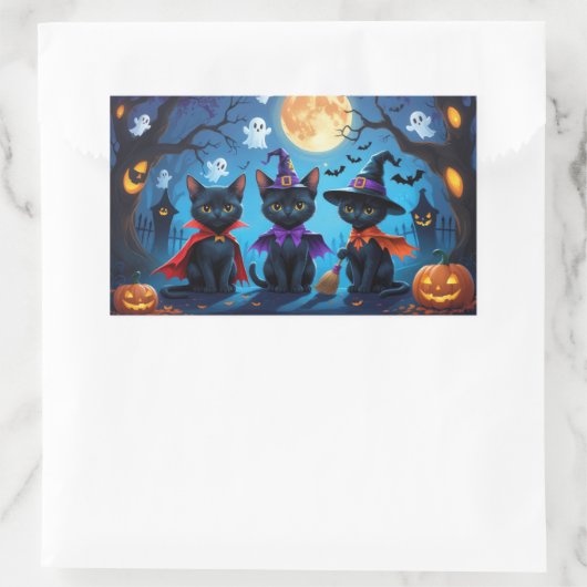 Zwarte Katten Pompoen Halloween Grappig Rechthoekige Sticker (Tas)