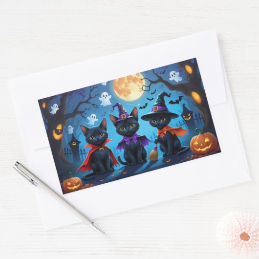 Zwarte Katten Pompoen Halloween Grappig Rechthoekige Sticker (Envelop)