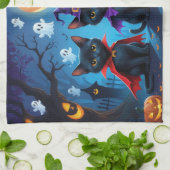 Zwarte Katten Pompoen Halloween Grappig Theedoek (Gevouwen)