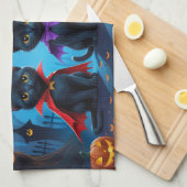 Zwarte Katten Pompoen Halloween Grappig Theedoek (Quarter Fold)