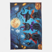 Zwarte Katten Pompoen Halloween Grappig Theedoek (Verticaal)