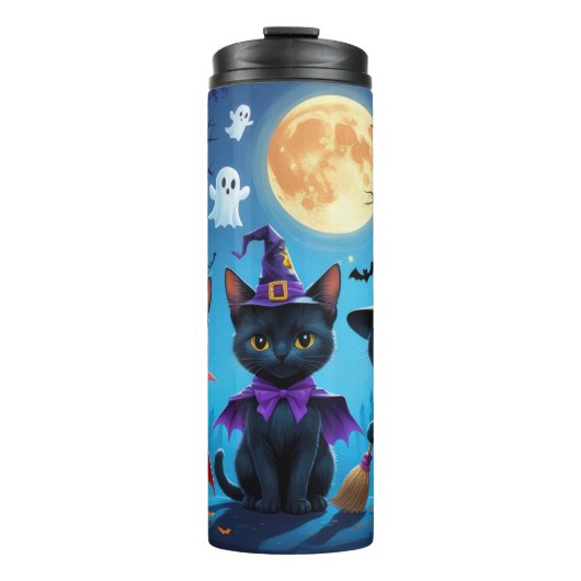 Zwarte Katten Pompoen Halloween Grappig Thermosbeker (Voorkant)