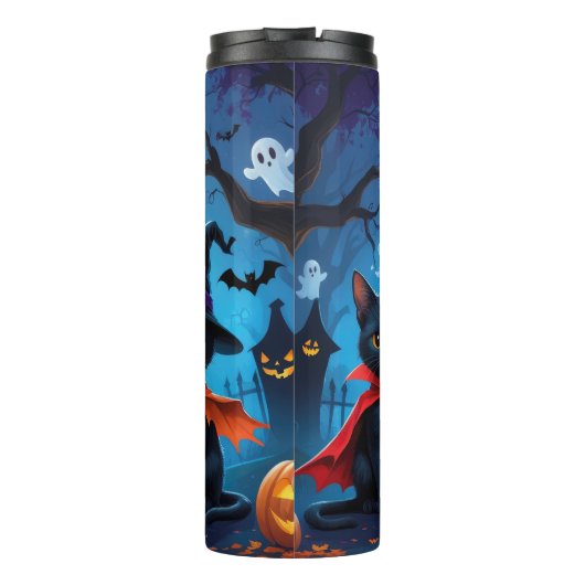 Zwarte Katten Pompoen Halloween Grappig Thermosbeker (Achterkant)