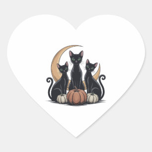 Zwarte Katten Pompoen Maan Whimsigothic Halloween Hart Sticker