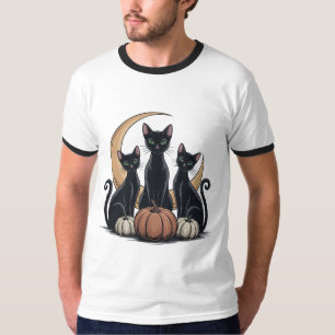 Zwarte Katten Pompoen Maan Whimsigothic Halloween T-shirt