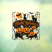 Zwarte katten pompoenen en vleermuizen Happy Hallo Raamsticker (Vel 3)