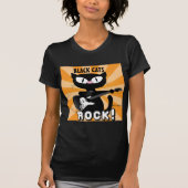 ZWARTE KATTEN ROCK! Black Cartoon Cat Plays Guitar T-shirt (Voorkant)