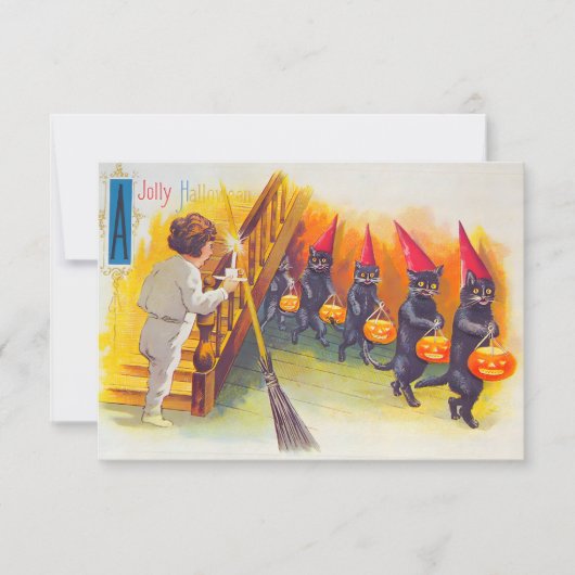  zwarte katten RSVP kaartje (Voorkant)