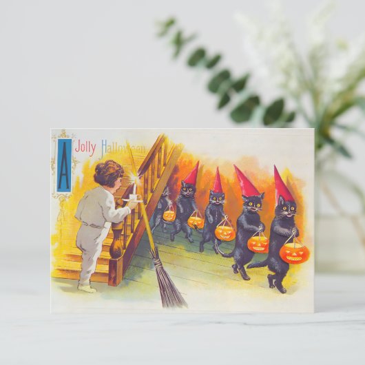  zwarte katten RSVP kaartje (Staand voorkant)