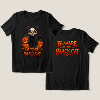 Zwarte Katten Schedel Halloween met Jack O Lantern Tri-Blend Shirt