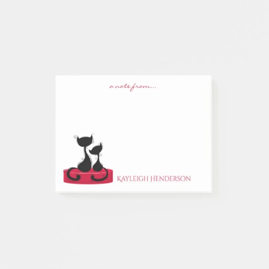 Zwarte katten Silhouette op Red Box Monogram Post-it® Notes (Voorkant)