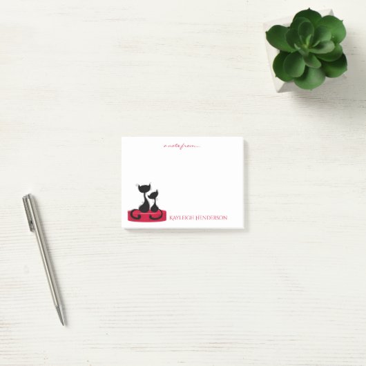 Zwarte katten Silhouette op Red Box Monogram Post-it® Notes (Kantoor)
