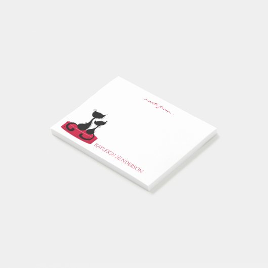 Zwarte katten Silhouette op Red Box Monogram Post-it® Notes (Schuin)