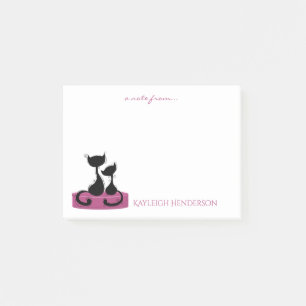 Zwarte katten Silhouette op Roos Roze doos Monogra Post-it® Notes