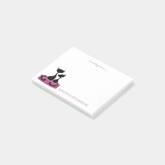 Zwarte katten Silhouette op Roos Roze doos Monogra Post-it® Notes (Schuin)