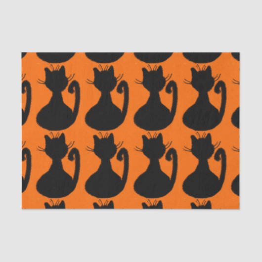 Zwarte katten Silhouette op Sinaasappel Tissuepapier (Voorkant)