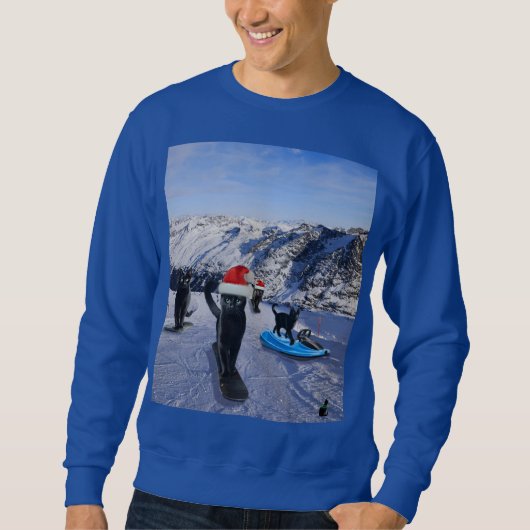 Zwarte katten snowboarden met kerst trui (Voorkant)