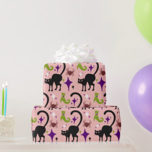 Zwarte katten Spinnen Lime Heksenlaarzen Halloween Cadeaupapier