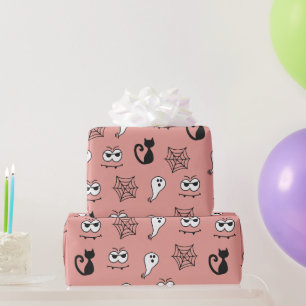 Zwarte katten spinnenwebben en spoken Roze Hallowe Cadeaupapier