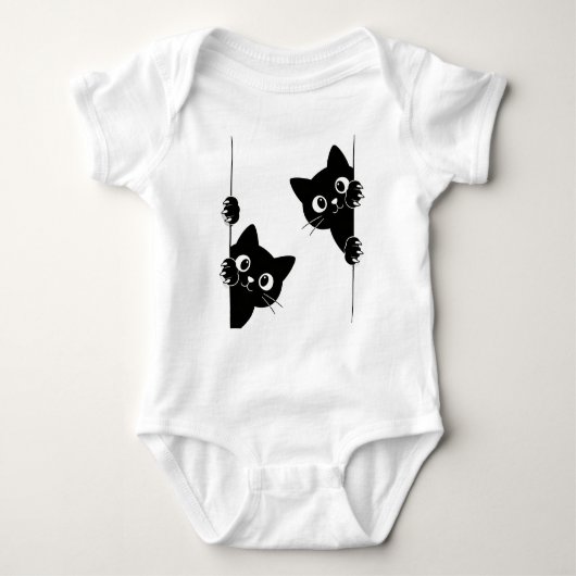 Zwarte Katten T-Shirt met Cute Peekaboo (Voorkant)