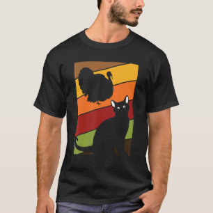 Zwarte Katten Thanksgiving Dag Retro Kalkoen Herfs T-shirt