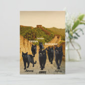 Zwarte katten vallen De Grote Muur binnen in kerst Kaart (Staand voorkant)